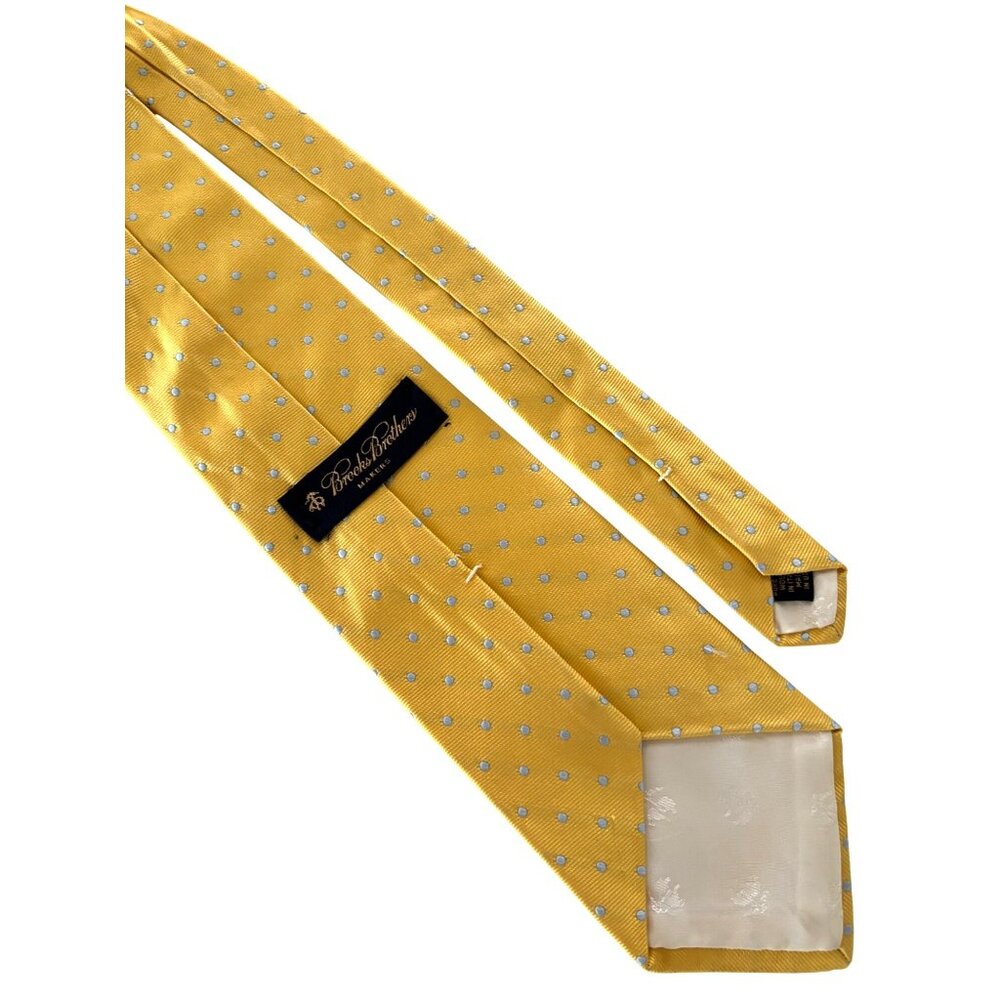 Brooks Brothers Makers Tie Yellow Polka‎ Dot Grosgrain Classic 100% Silk Career
